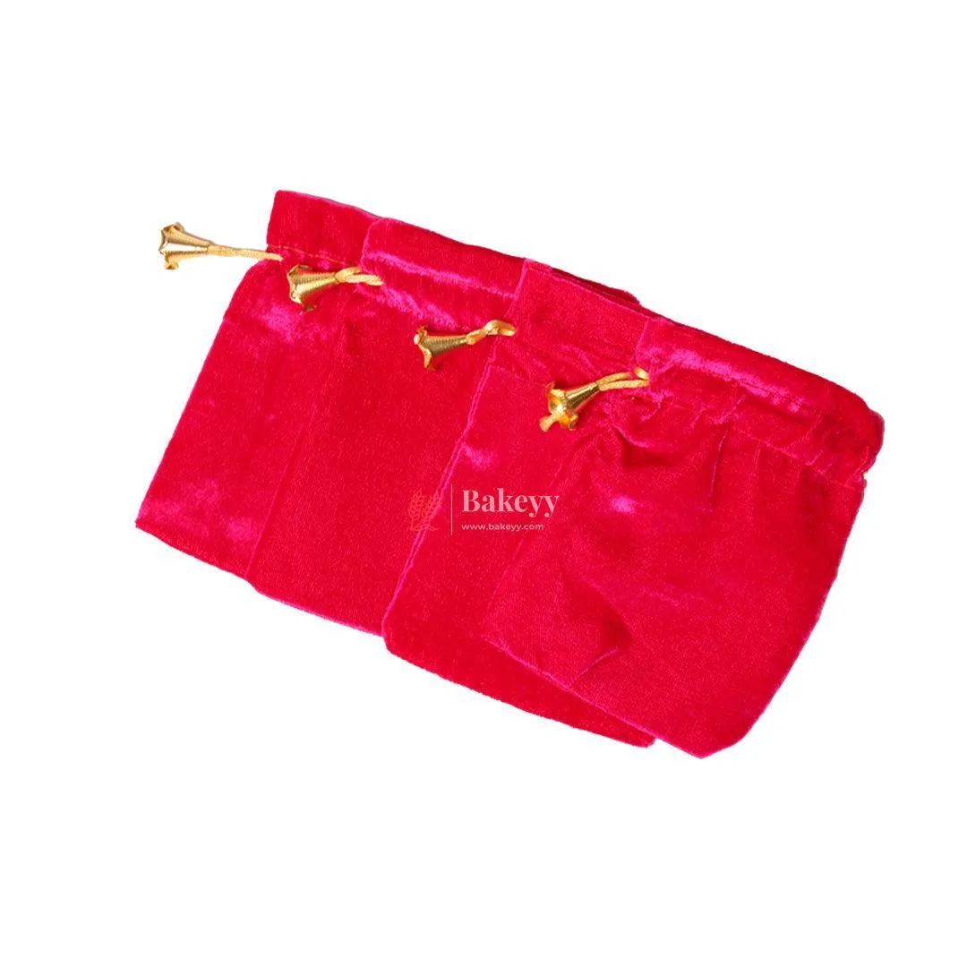 13x18 cm | Velvet Drawstring Potli Bag | Dark Pink Colour | Pack of 10 | Luxurious Gift & Storage Pouch|