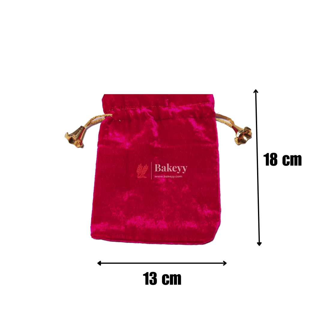 13x18 cm | Velvet Drawstring Potli Bag | Dark Pink Colour | Pack of 10 | Luxurious Gift & Storage Pouch|