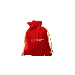 13x18 cm | Velvet Drawstring Potli Bag | Red Colour | Pack 10 |Luxurious Gift & Storage Pouch|