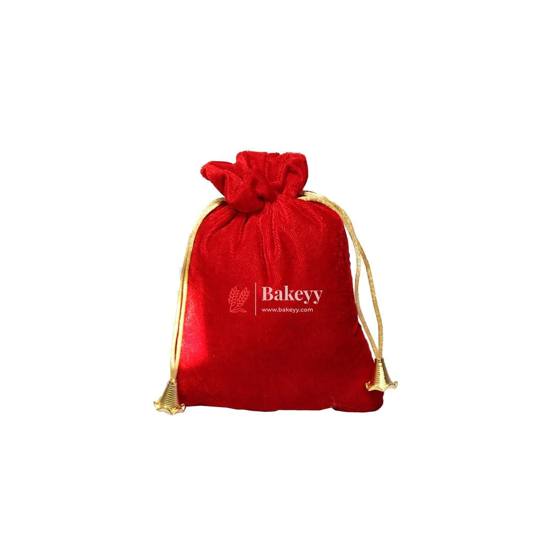 13x18 cm | Velvet Drawstring Potli Bag | Red Colour | Pack 10 |Luxurious Gift & Storage Pouch|