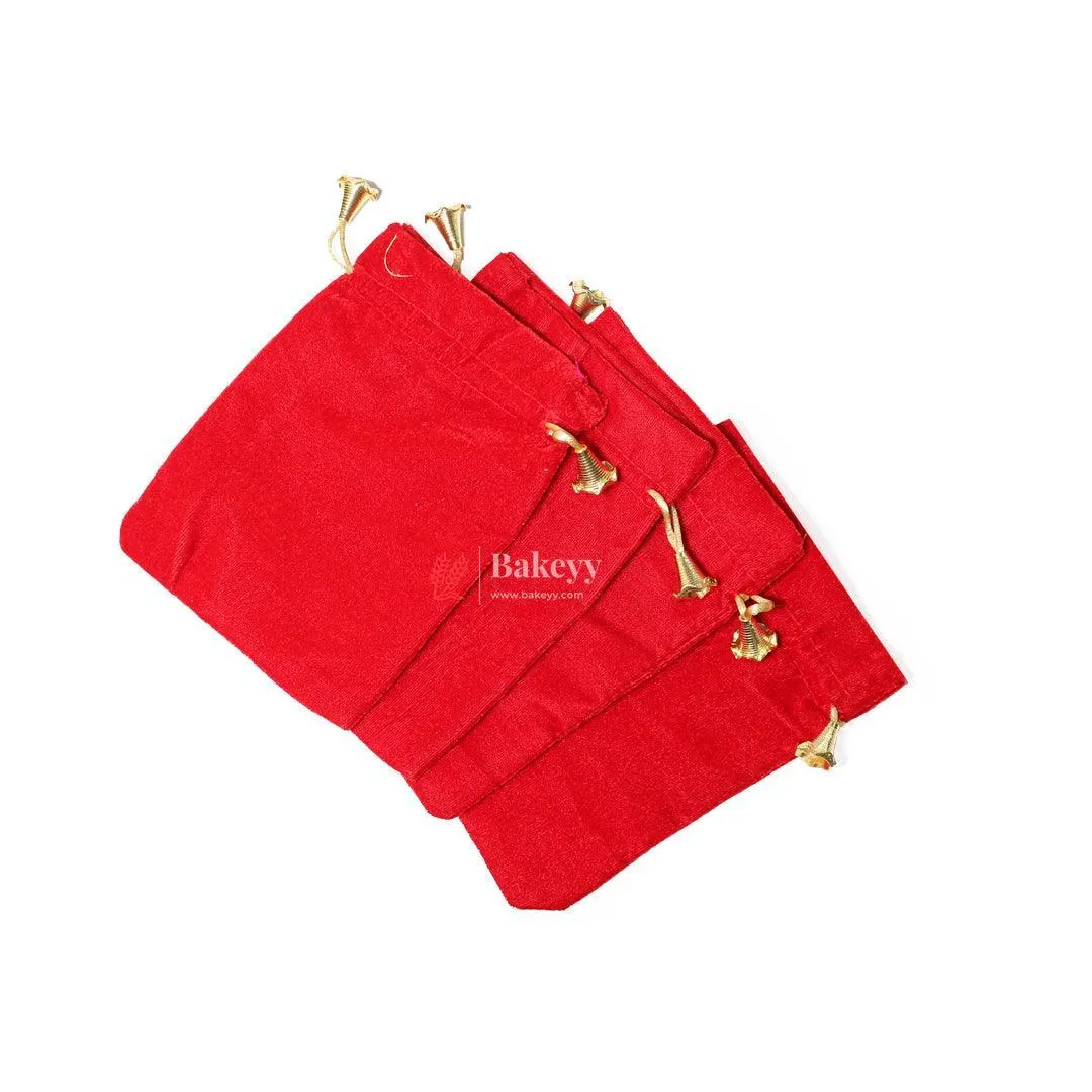 13x18 cm | Velvet Drawstring Potli Bag | Red Colour | Pack 10 |Luxurious Gift & Storage Pouch|