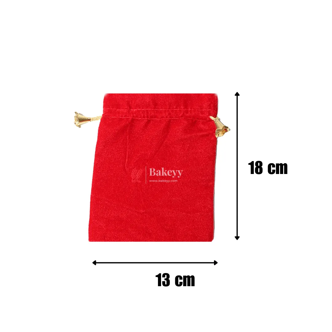 13x18 cm | Velvet Drawstring Potli Bag | Red Colour | Pack 10 |Luxurious Gift & Storage Pouch|
