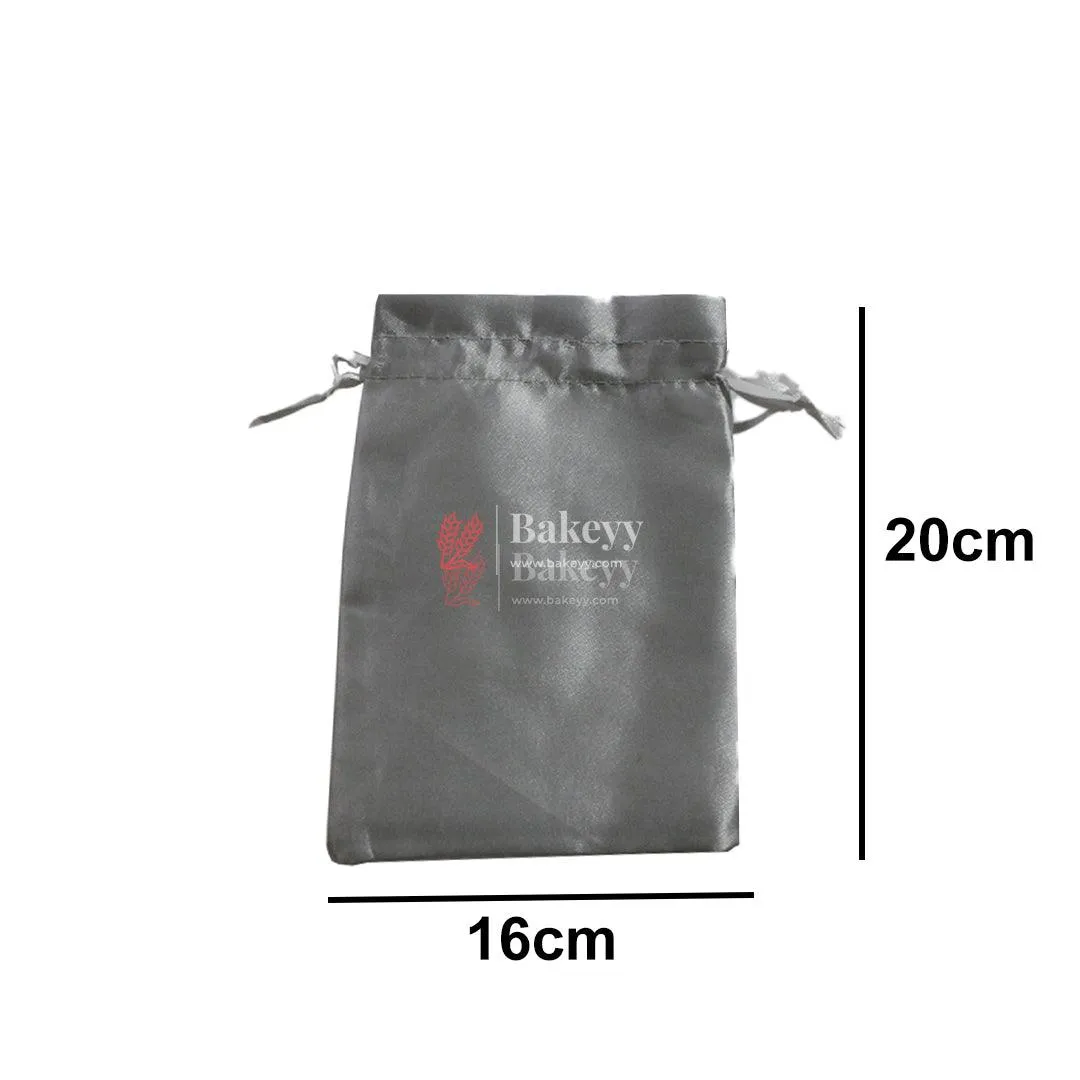 16x20 cm | Satin Potli Bags| Gray Colour | Elegant Drawstring Pouches| for Gifting and Storage|