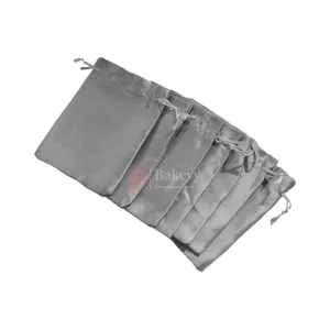 16x20 cm | Satin Potli Bags| Gray Colour | Elegant Drawstring Pouches| for Gifting and Storage|