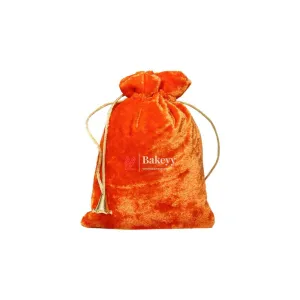 16x20 cm | Velvet Drawstring Potli Bag | Orange  Colour | Pack of 10 | Luxurious Gift & Storage Pouch |