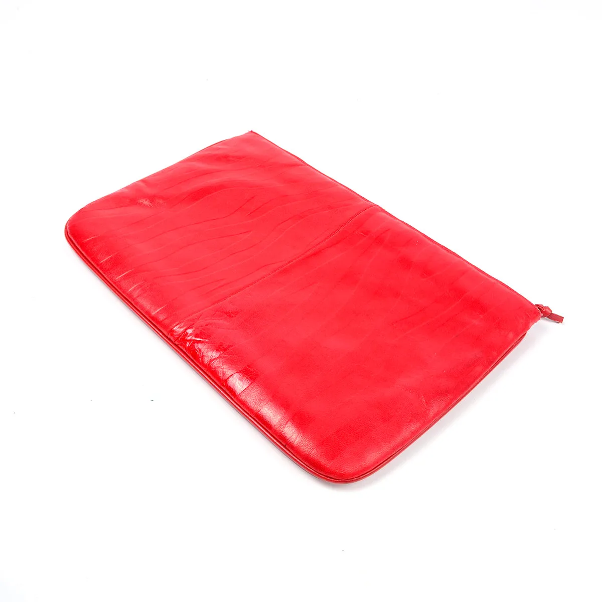 1980s Margolin Red Leather Clutch w/ Embossed Zebra Stripes
