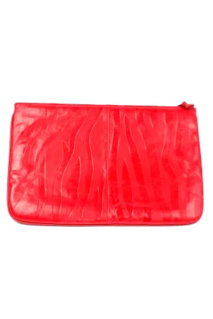 1980s Margolin Red Leather Clutch w/ Embossed Zebra Stripes