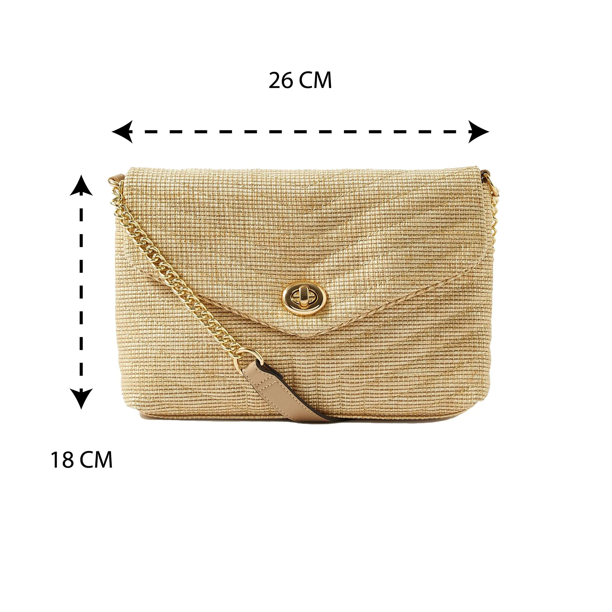 Accessorize London Women's Faux Leather Gold Chevron lock Quilted shoulder bag