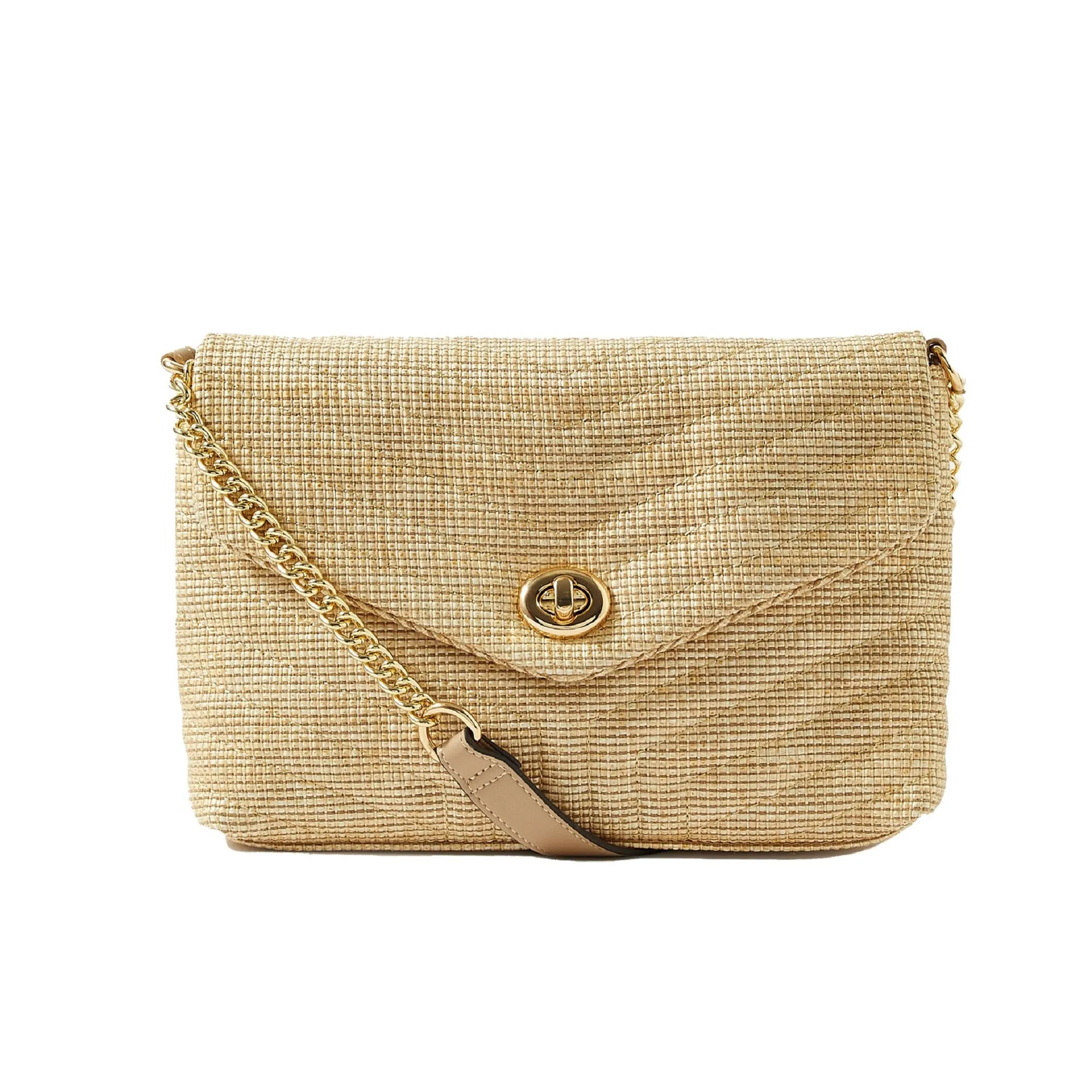 Accessorize London Women's Faux Leather Gold Chevron lock Quilted shoulder bag