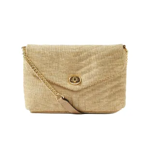 Accessorize London Women's Faux Leather Gold Chevron lock Quilted shoulder bag