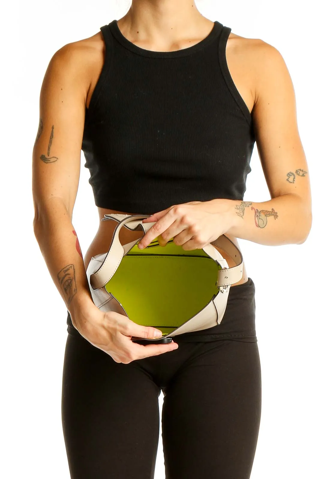 Beige Structured Crossbody Bag