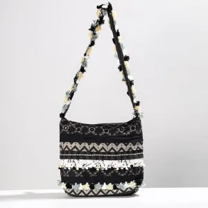 Black - Lambani Mirror Work Hand Embroidery Patchwork Cotton Shoulder Bag