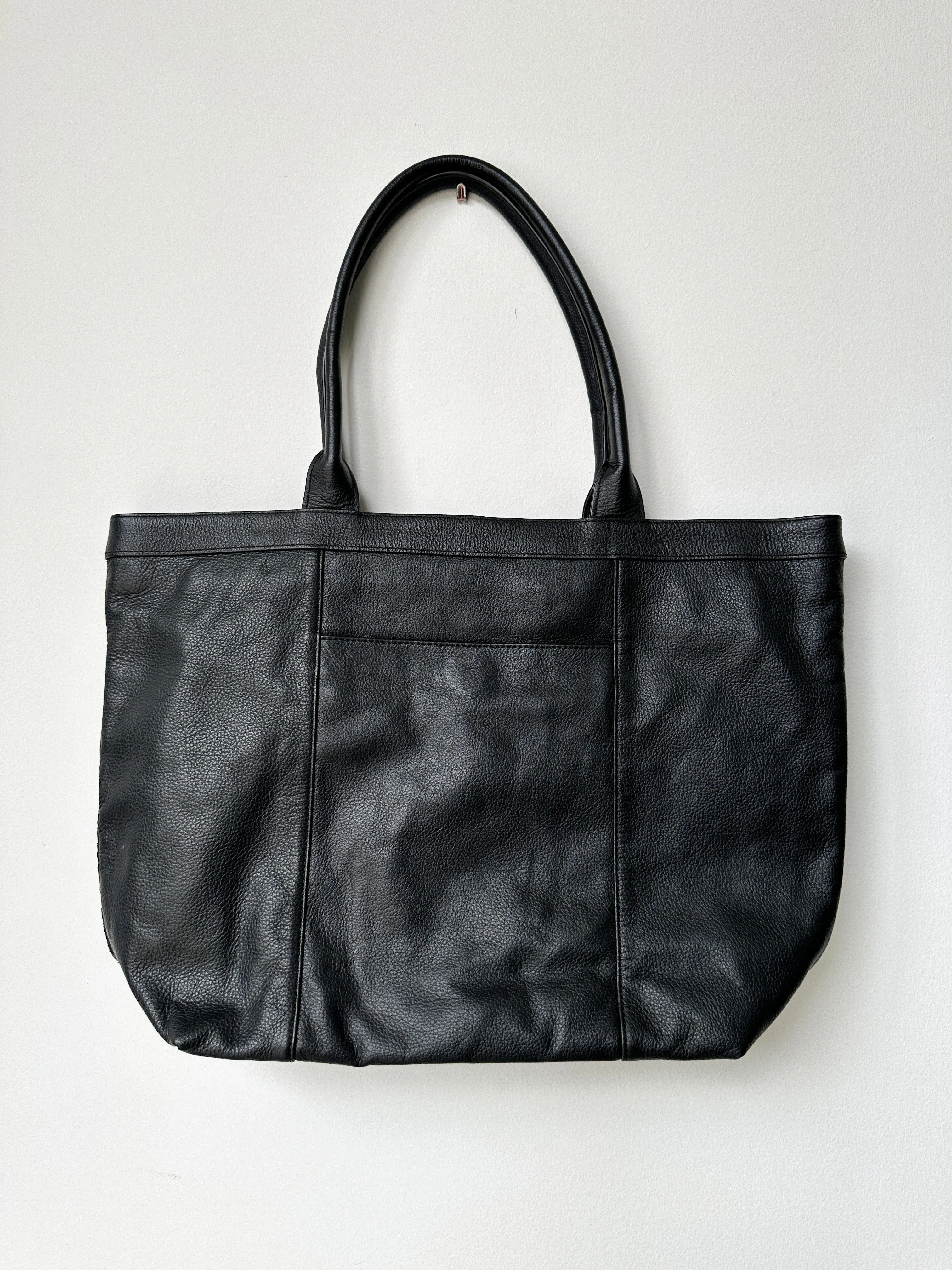 Black Leather and Rose Gold Sequin Tote
