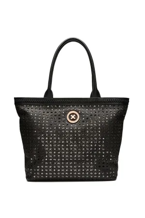 Black Leather and Rose Gold Sequin Tote