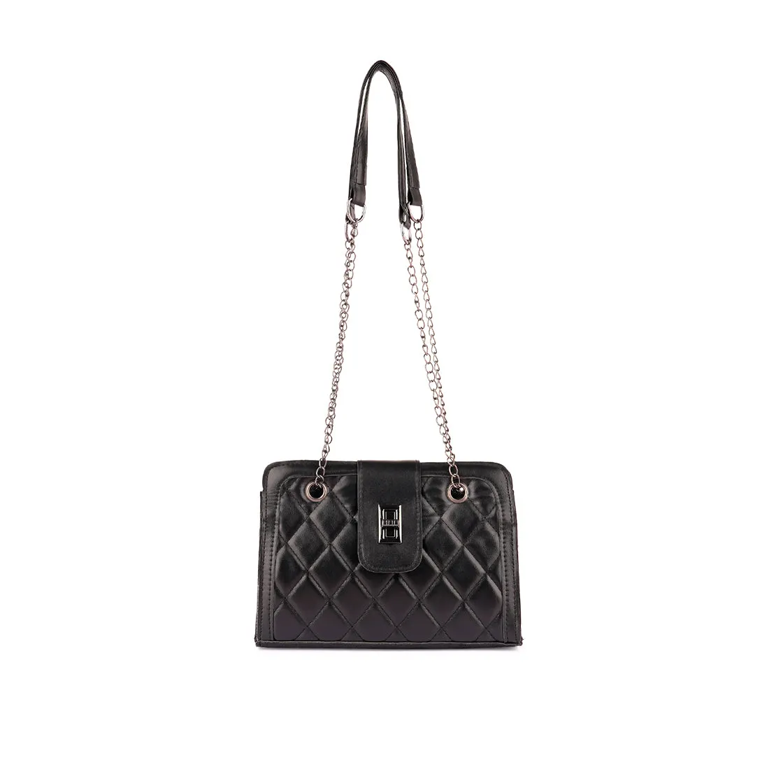 Black Quilted Statement Sling Bag