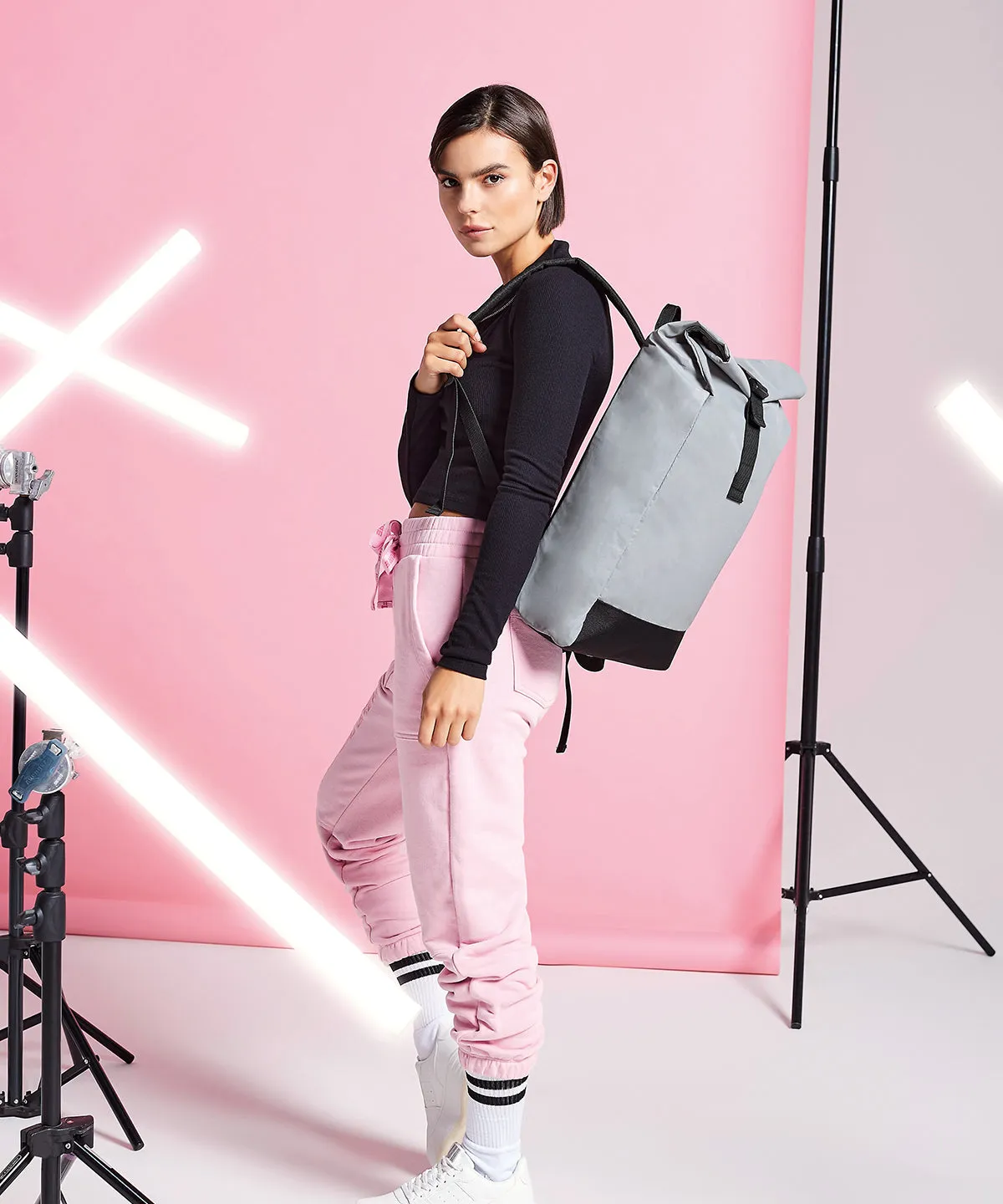 Black Reflective - Reflective roll-top backpack