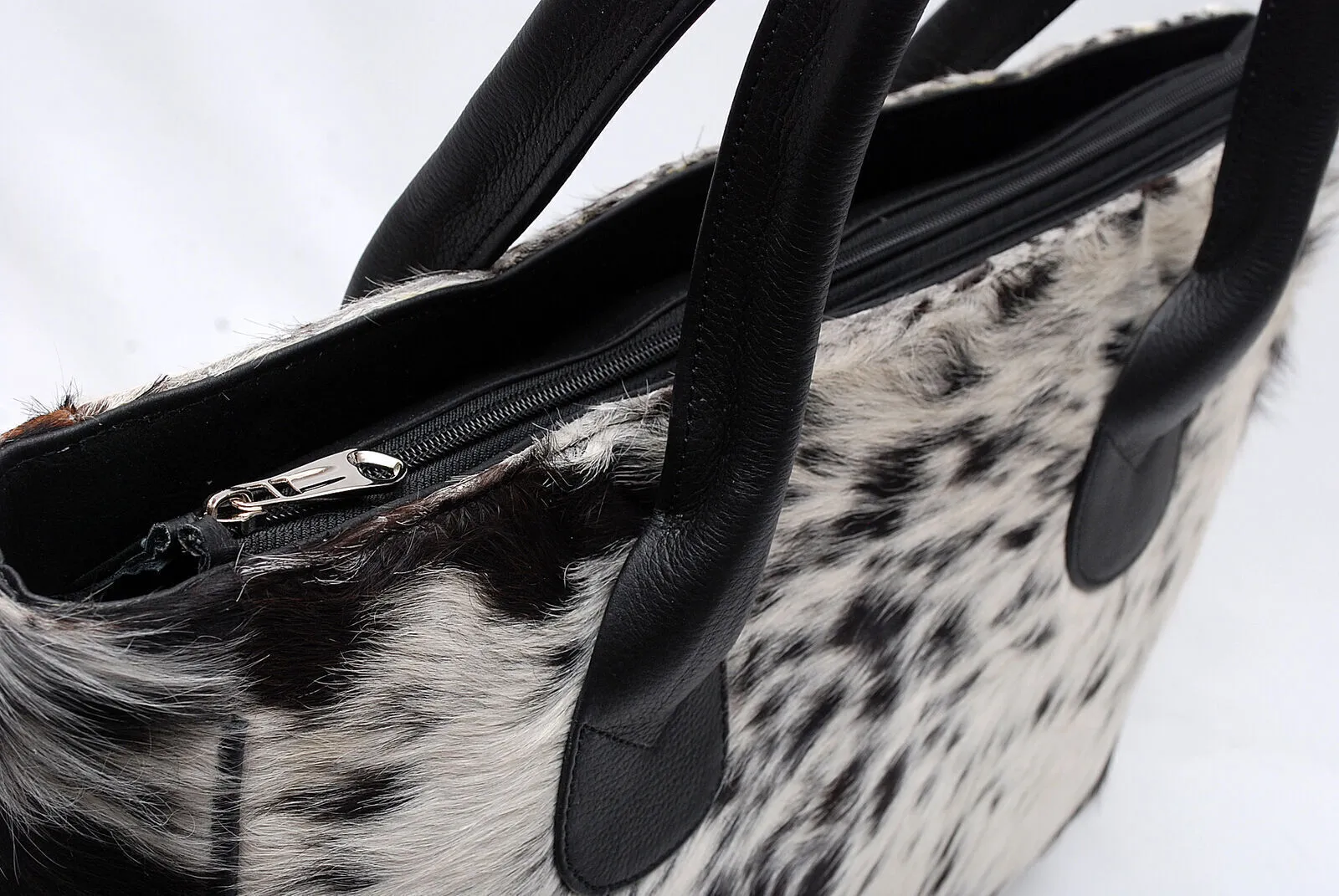 Black White Cow Skin Fur Shoulder Purse