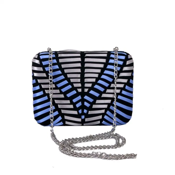Blue & Silver Ribbon Structured Clutch