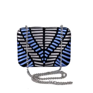 Blue & Silver Ribbon Structured Clutch
