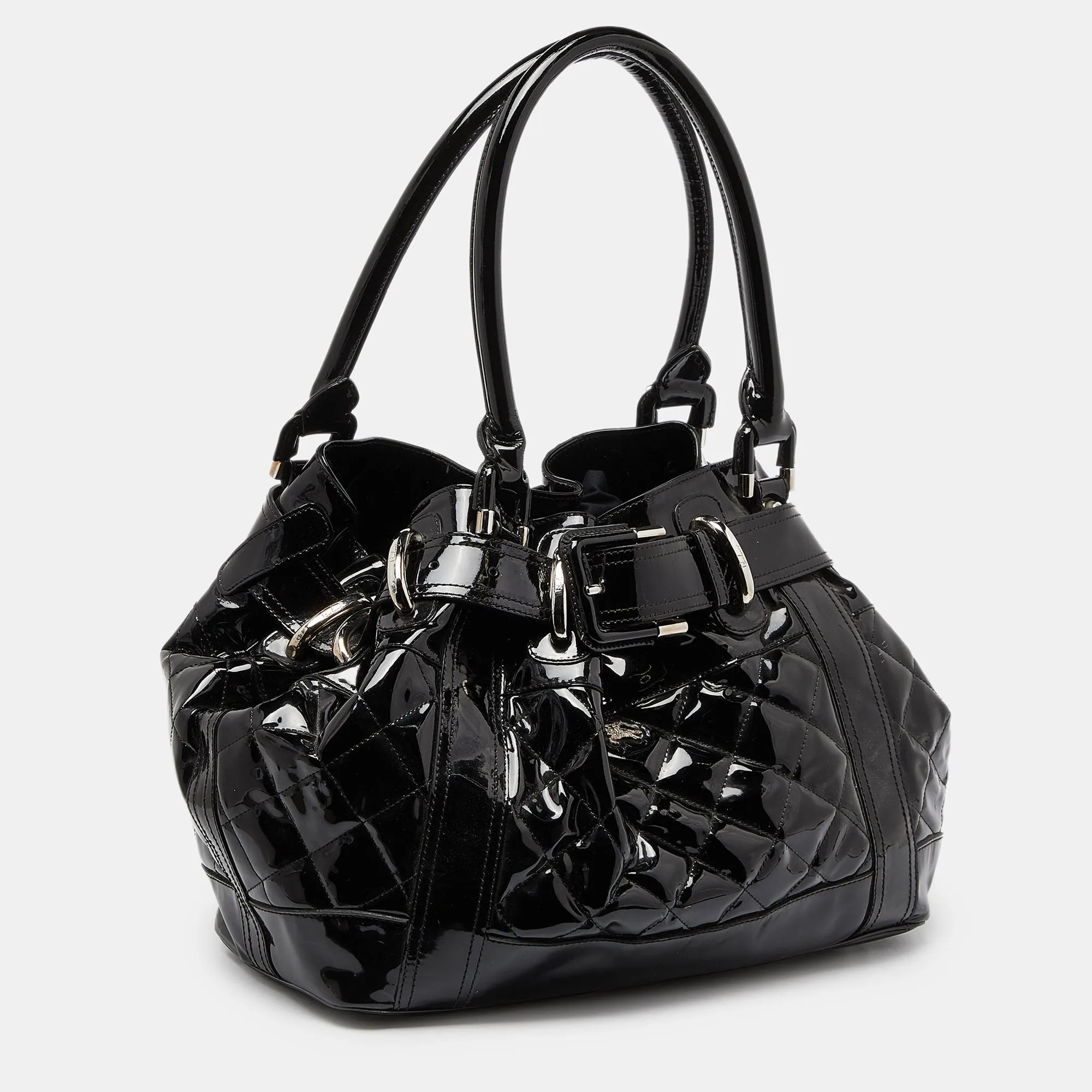 BURBERRY Black Quilted Patent Leather Large Beaton Tote