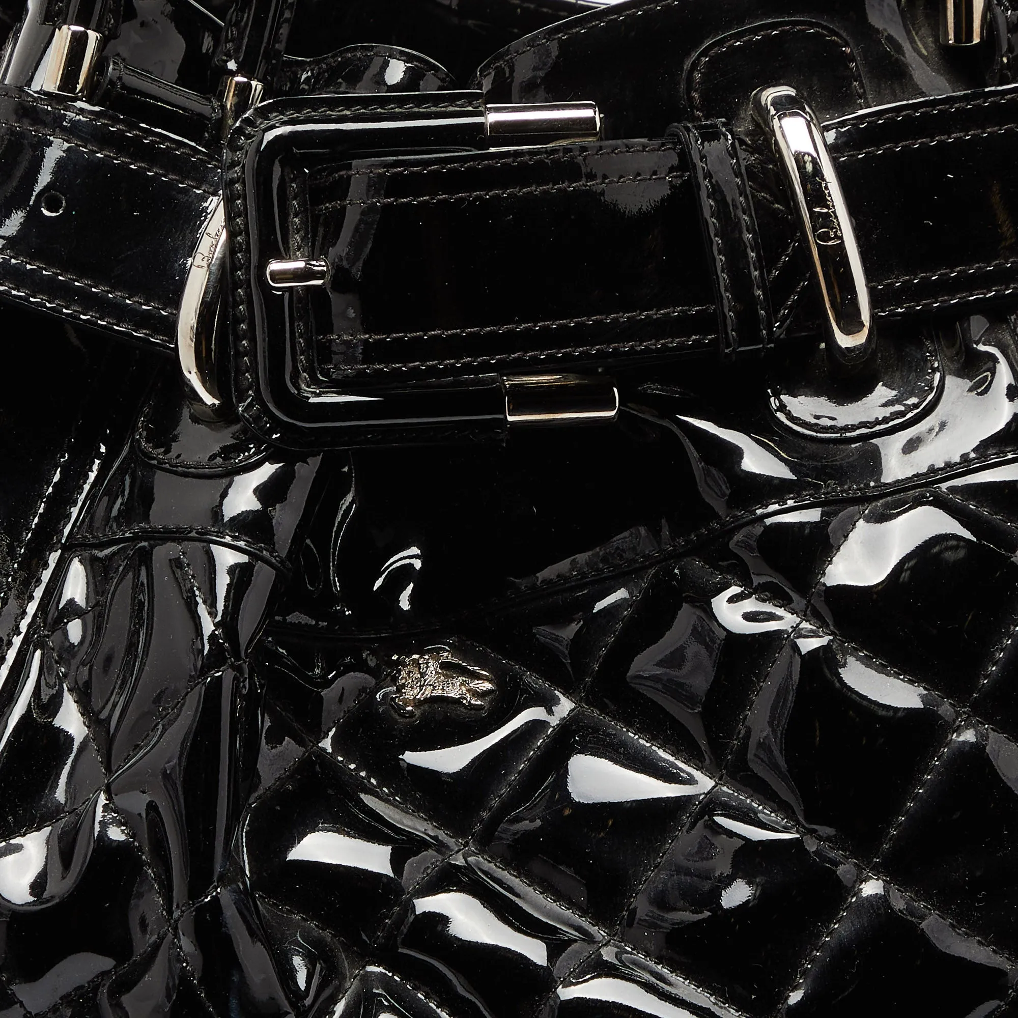 BURBERRY Black Quilted Patent Leather Large Beaton Tote