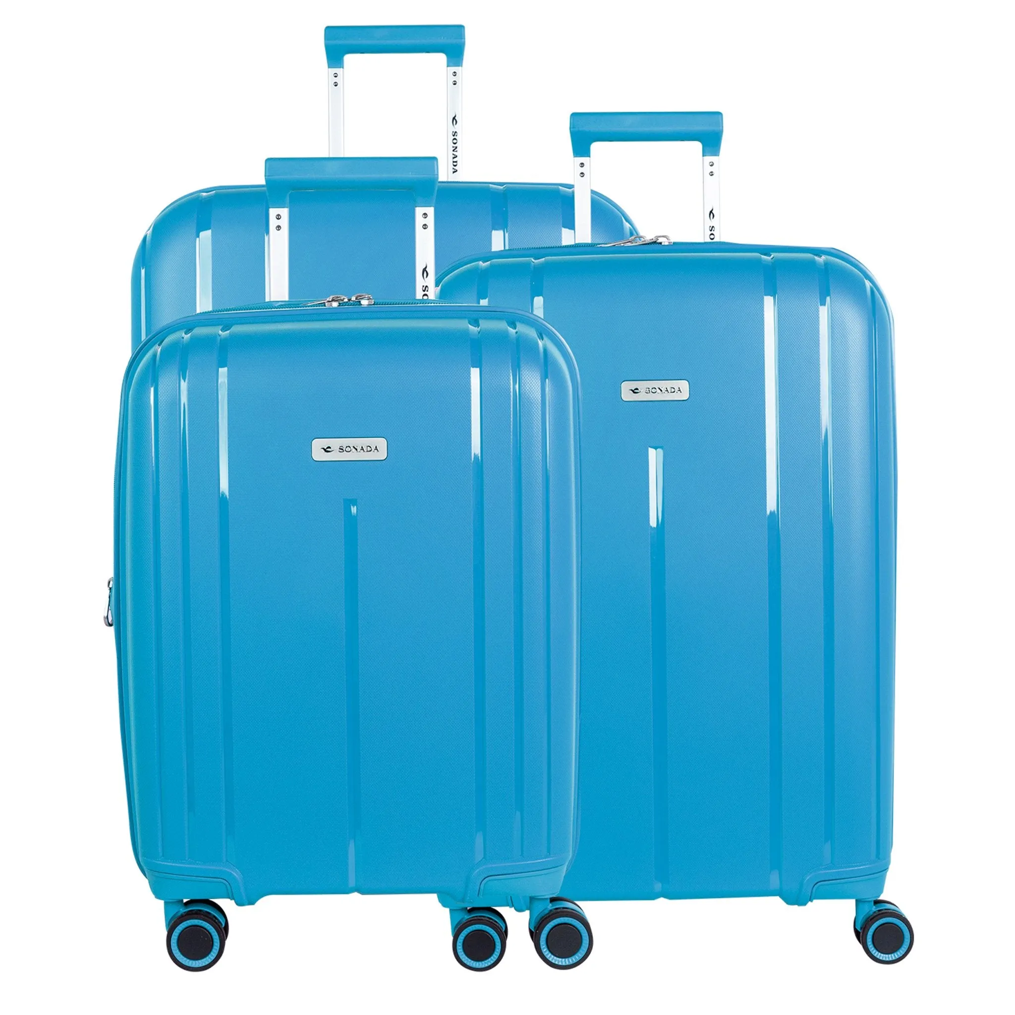 Cape Town Collection Trolley Set of 3   Free Beauty Case, GreyBlue