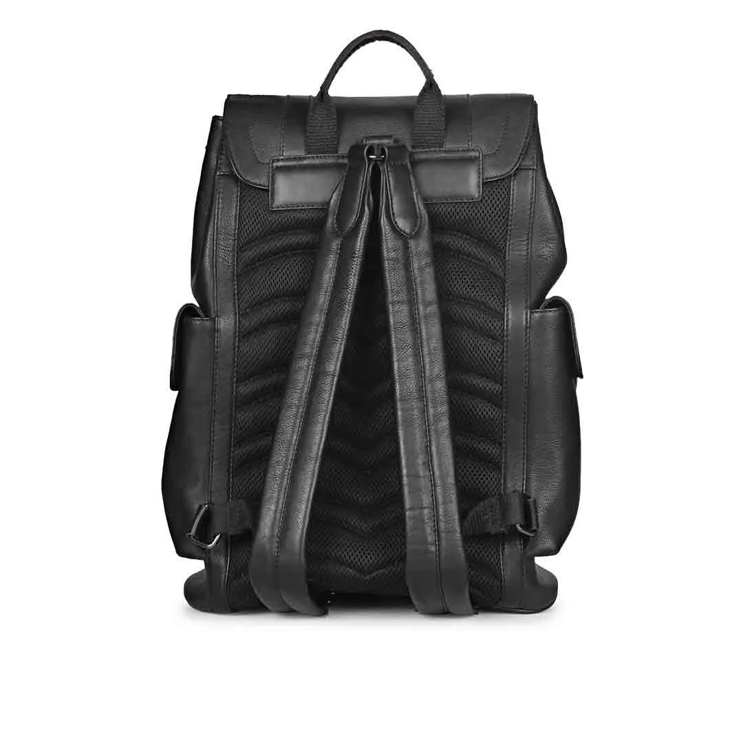 Capri Black Leather Oversized Structured Backpacks