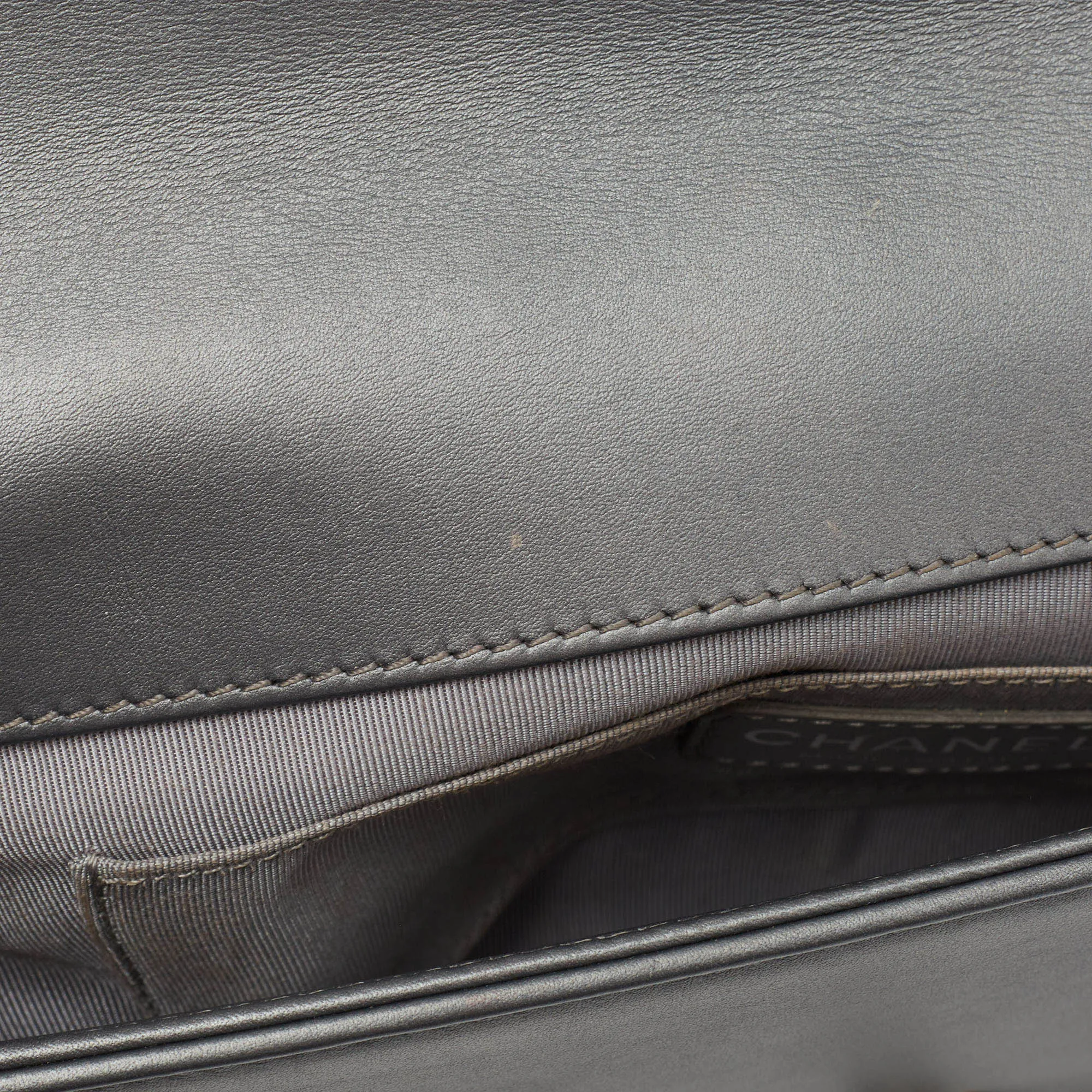 CHANEL Grey Quilted Leather East West Boy Bag