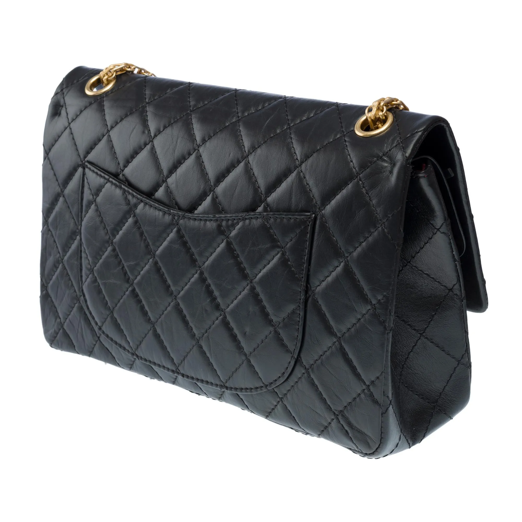 CHANEL Lucky Charms 2.55 double flap shoulder bag in black quilted leather, AGHW