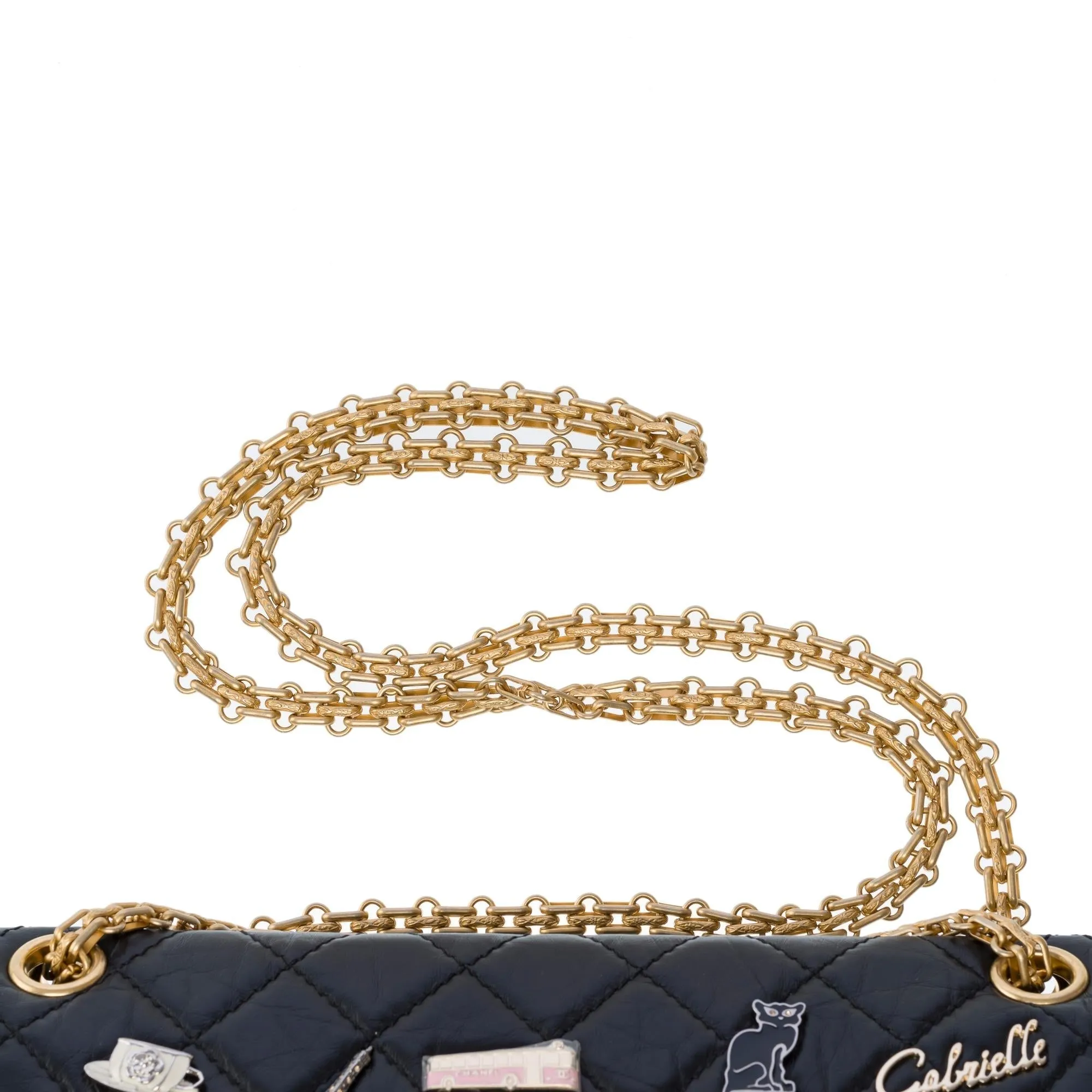 CHANEL Lucky Charms 2.55 double flap shoulder bag in black quilted leather, AGHW