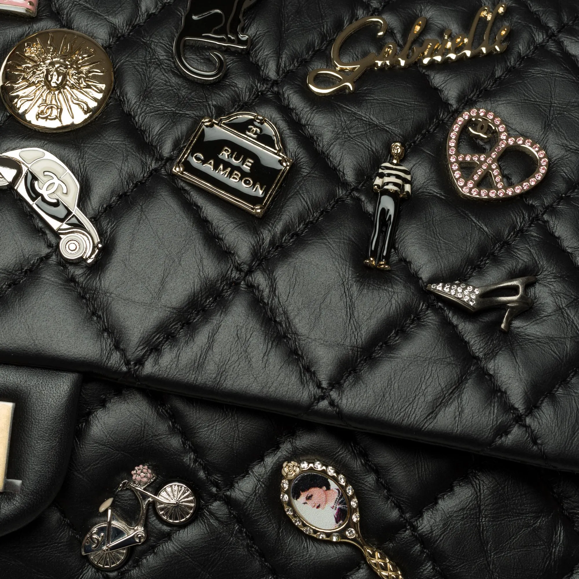 CHANEL Lucky Charms 2.55 double flap shoulder bag in black quilted leather, AGHW