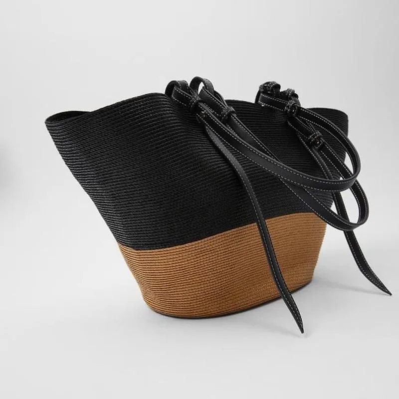Christmas Gift Large Capacity Splice Straw Bags Women Shoulder Bag Brands Woven Women's Handbag Summer Big Travel Beach Basket Bag Tote Purse