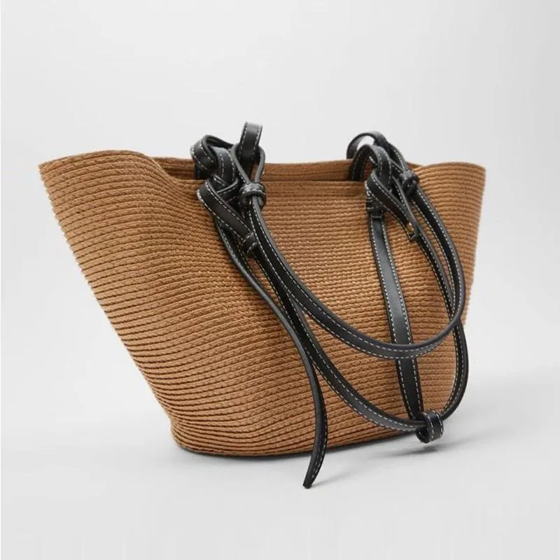 Christmas Gift Large Capacity Splice Straw Bags Women Shoulder Bag Brands Woven Women's Handbag Summer Big Travel Beach Basket Bag Tote Purse