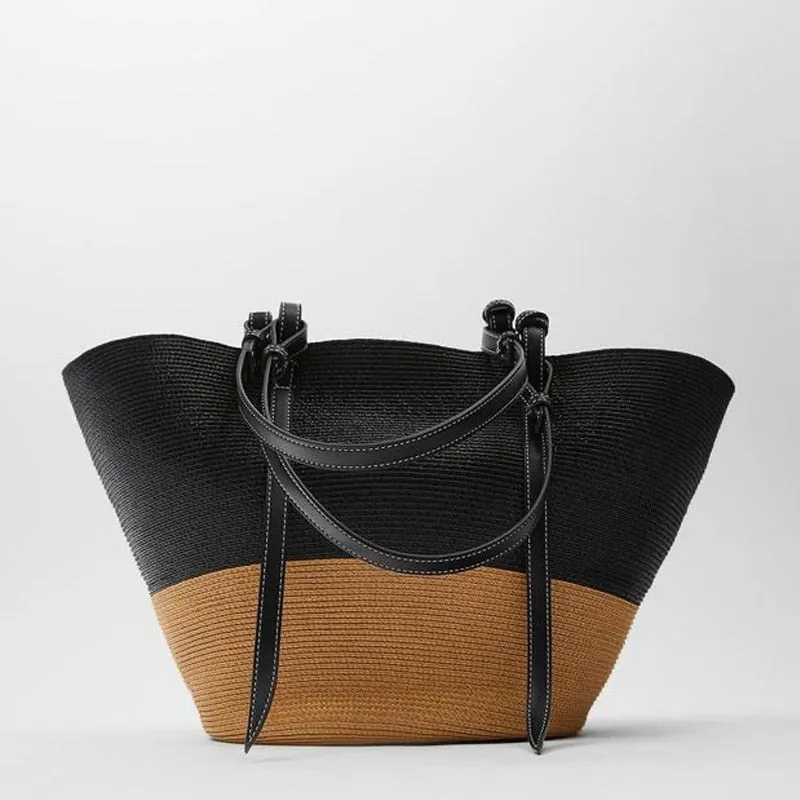 Christmas Gift Large Capacity Splice Straw Bags Women Shoulder Bag Brands Woven Women's Handbag Summer Big Travel Beach Basket Bag Tote Purse