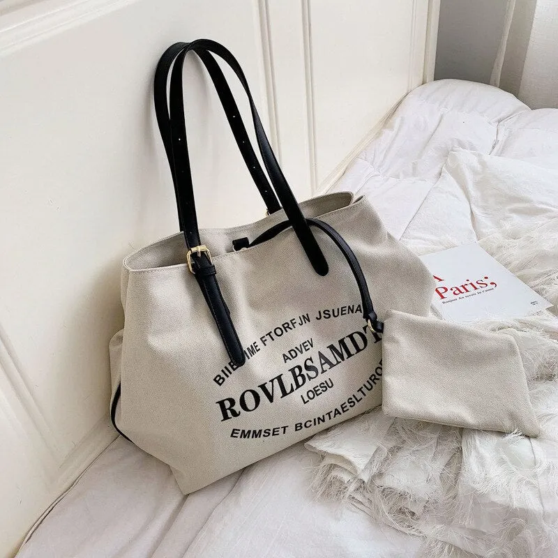 Christmas Gift Portable Large-capacity Shopping Bag Fashion Canvas Commuter Women's Bag New Trendy Fashion Shoulder Tote Handbags for Women