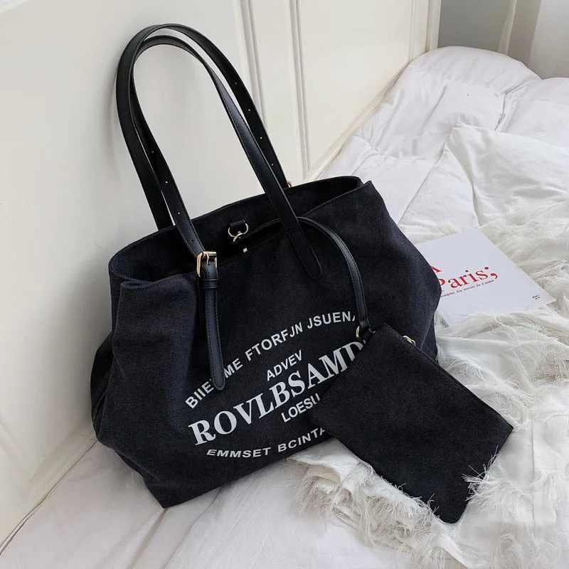 Christmas Gift Portable Large-capacity Shopping Bag Fashion Canvas Commuter Women's Bag New Trendy Fashion Shoulder Tote Handbags for Women