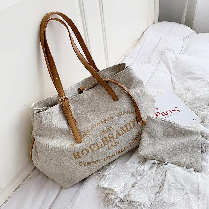 Christmas Gift Portable Large-capacity Shopping Bag Fashion Canvas Commuter Women's Bag New Trendy Fashion Shoulder Tote Handbags for Women