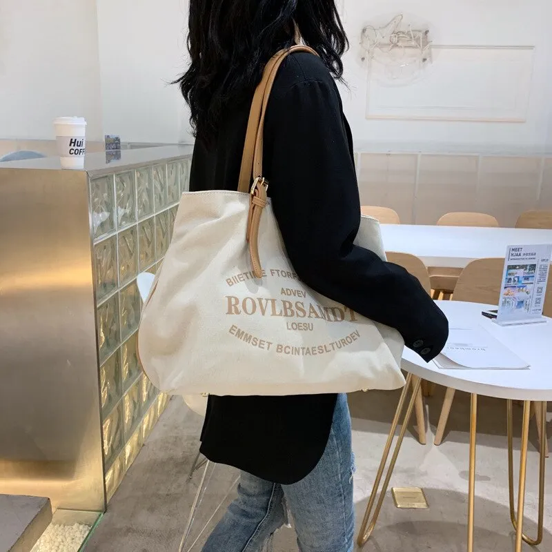 Christmas Gift Portable Large-capacity Shopping Bag Fashion Canvas Commuter Women's Bag New Trendy Fashion Shoulder Tote Handbags for Women