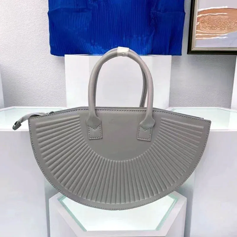 Chrome Handle Structured Leather Satchel Purse #22