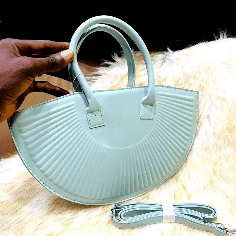Chrome Handle Structured Leather Satchel Purse #22