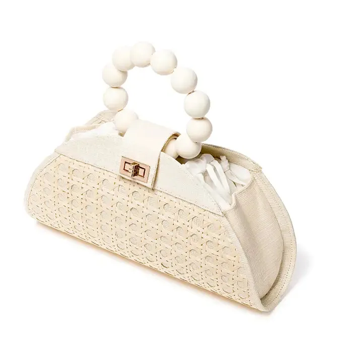 Cream Woven Rattan Statement Handbag, The Isabella