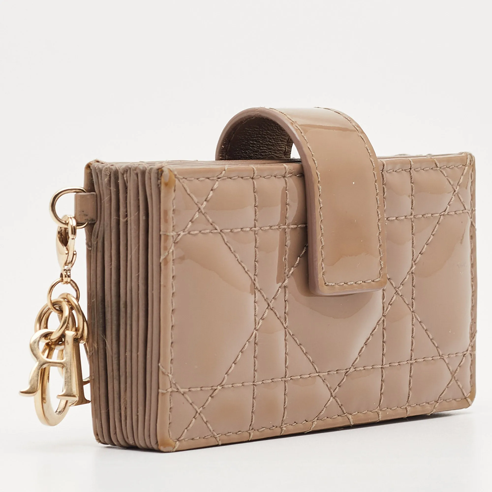 DIOR Beige Cannage Patent Leather Lady  5 Gusset Card Holder