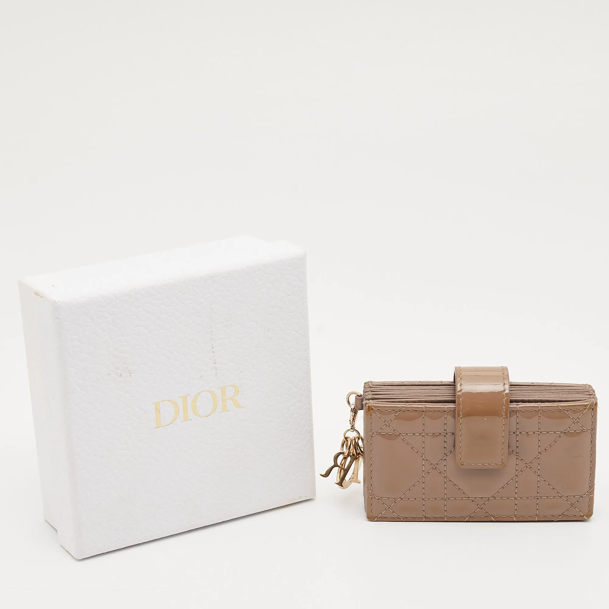 DIOR Beige Cannage Patent Leather Lady  5 Gusset Card Holder