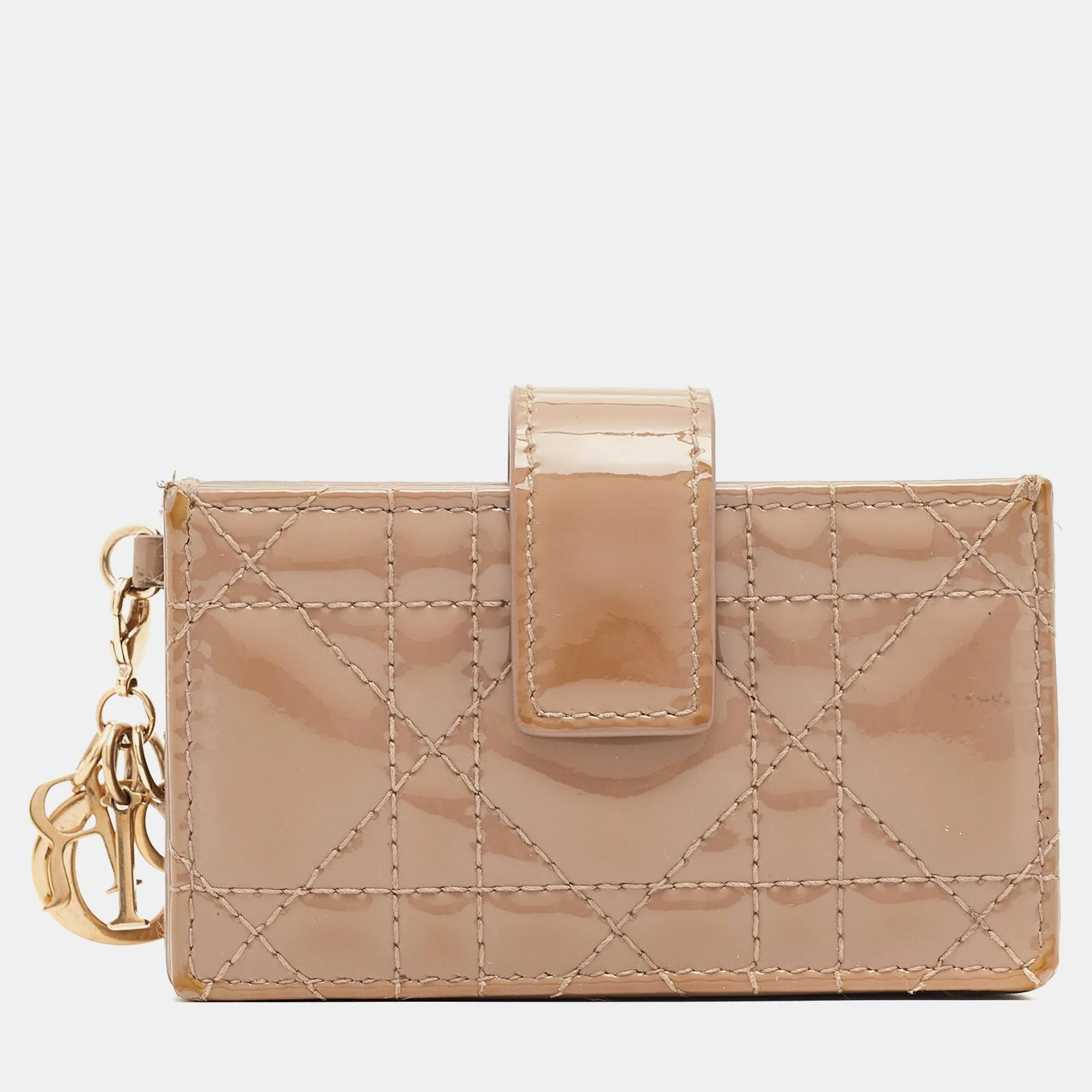 DIOR Beige Cannage Patent Leather Lady  5 Gusset Card Holder