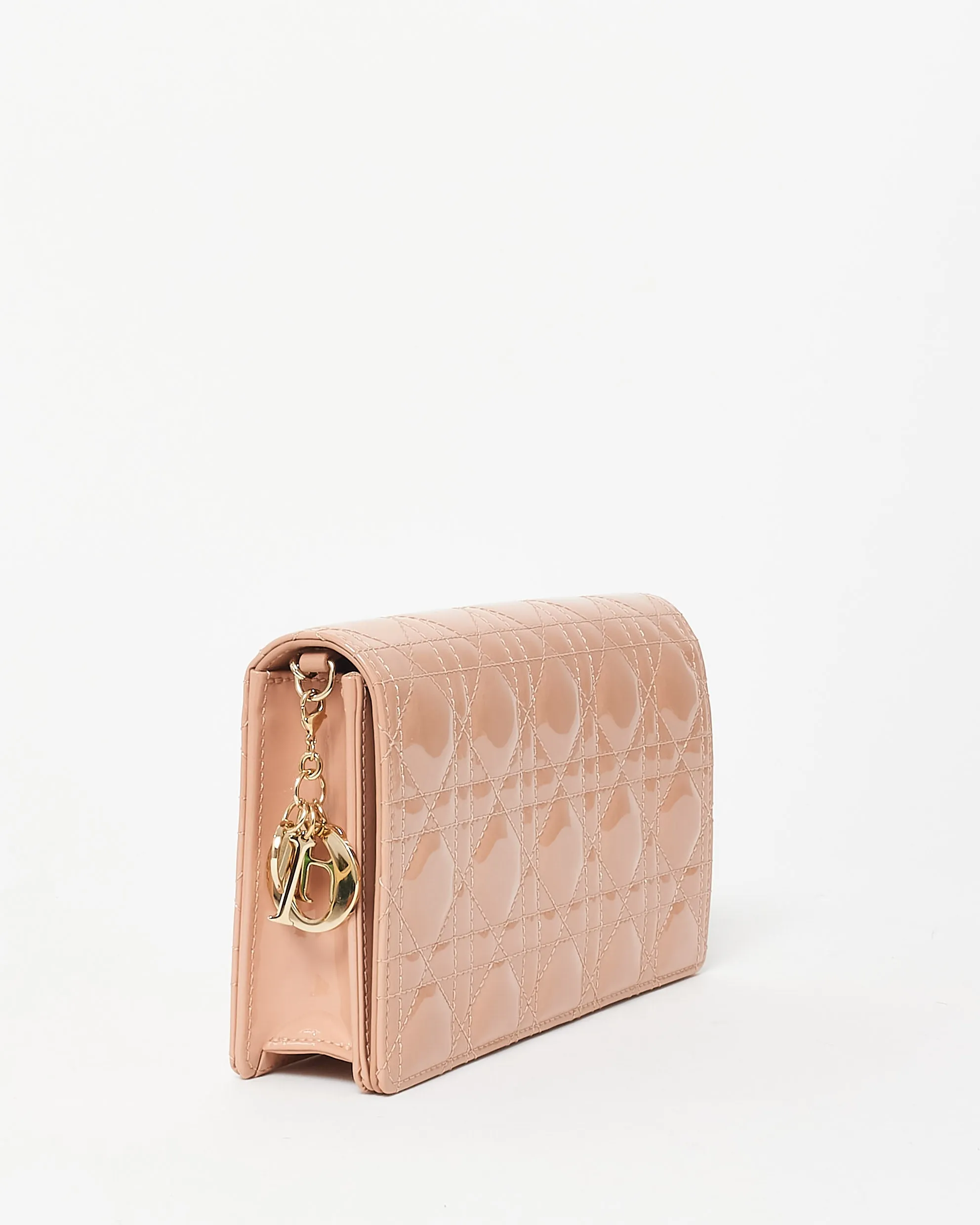 Dior Beige Patent Leather Lady Dior Pouch W/ Chain Crossbody Bag
