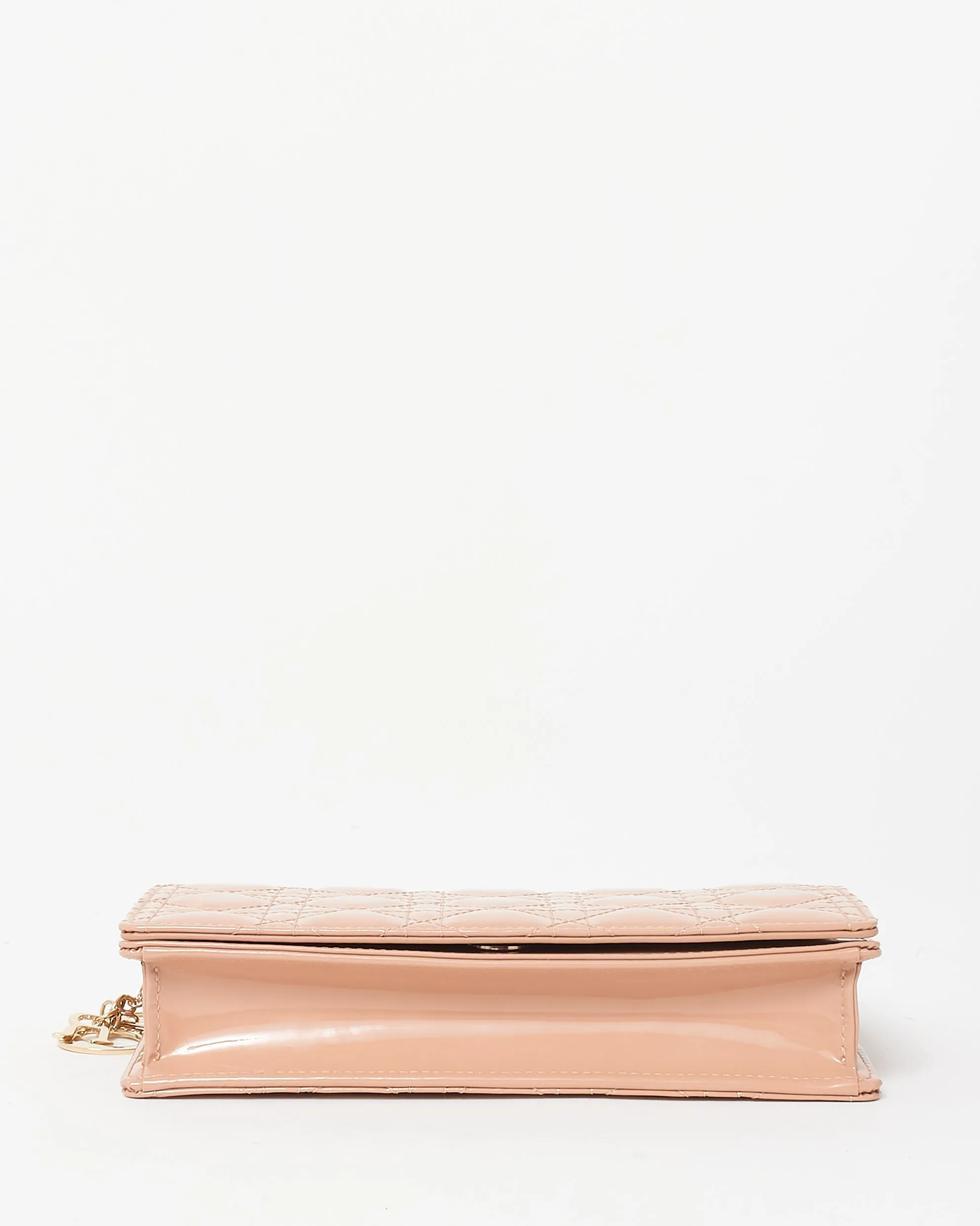 Dior Beige Patent Leather Lady Dior Pouch W/ Chain Crossbody Bag