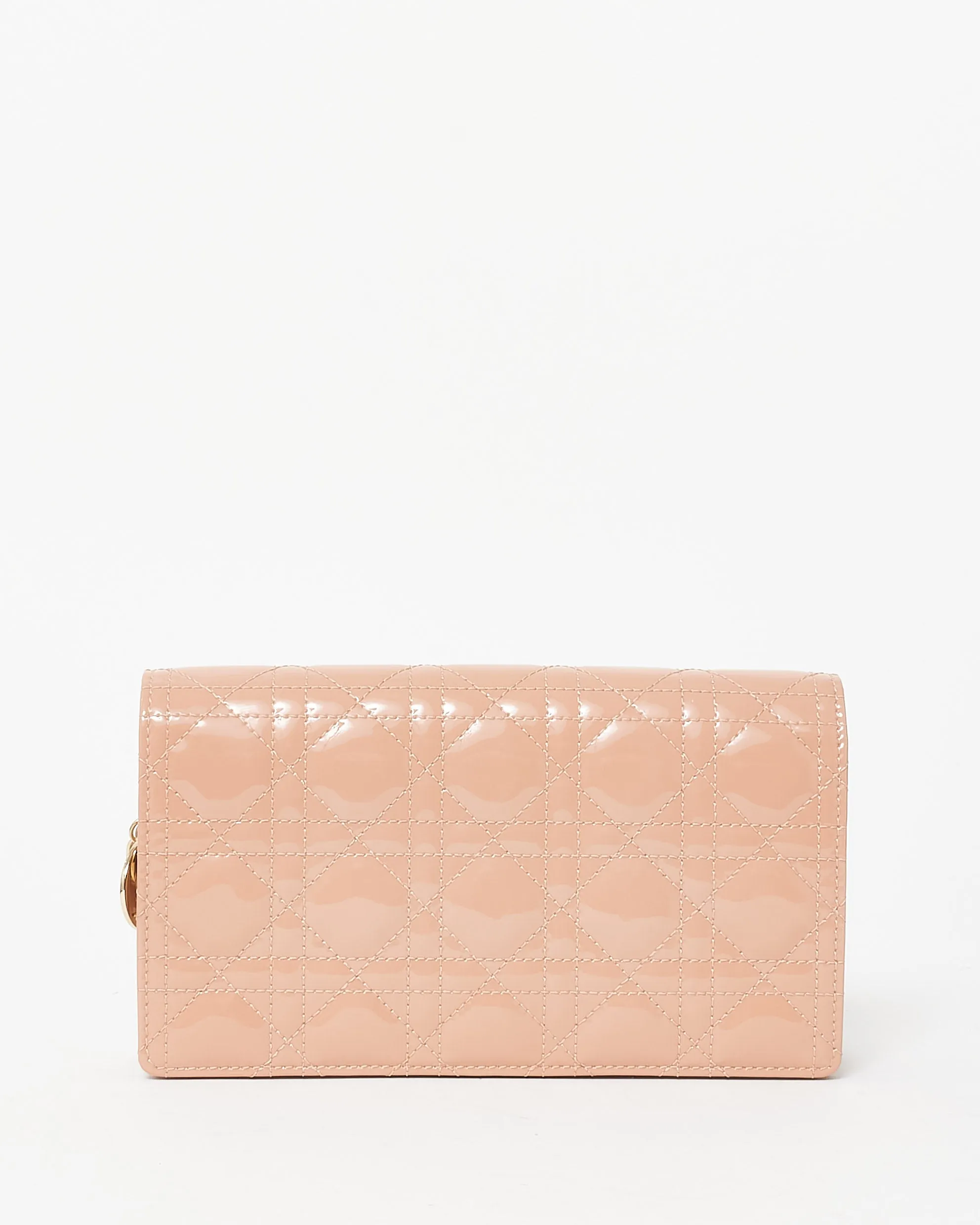 Dior Beige Patent Leather Lady Dior Pouch W/ Chain Crossbody Bag
