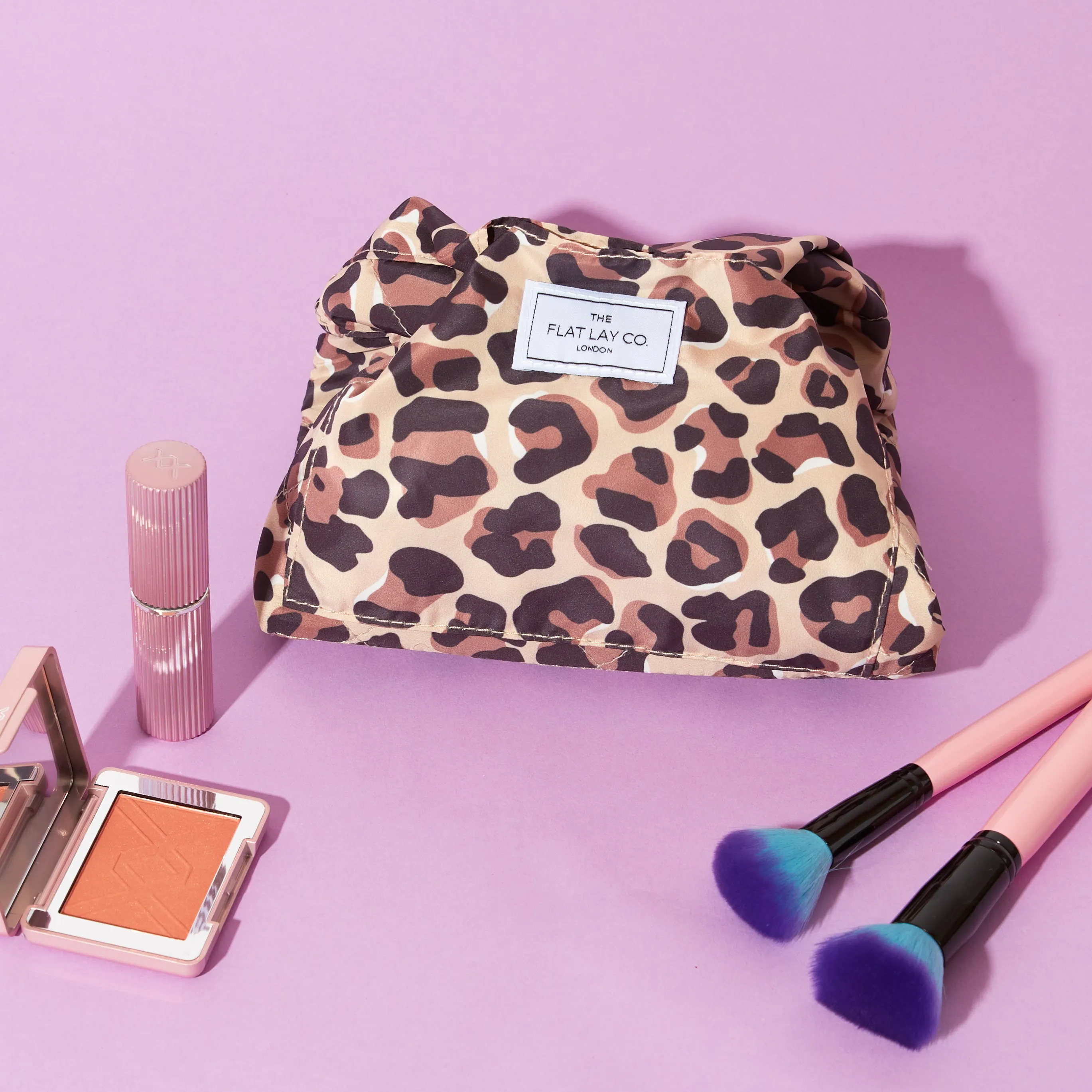 Drawstring Flat Lay Makeup Bag - Leopard Print