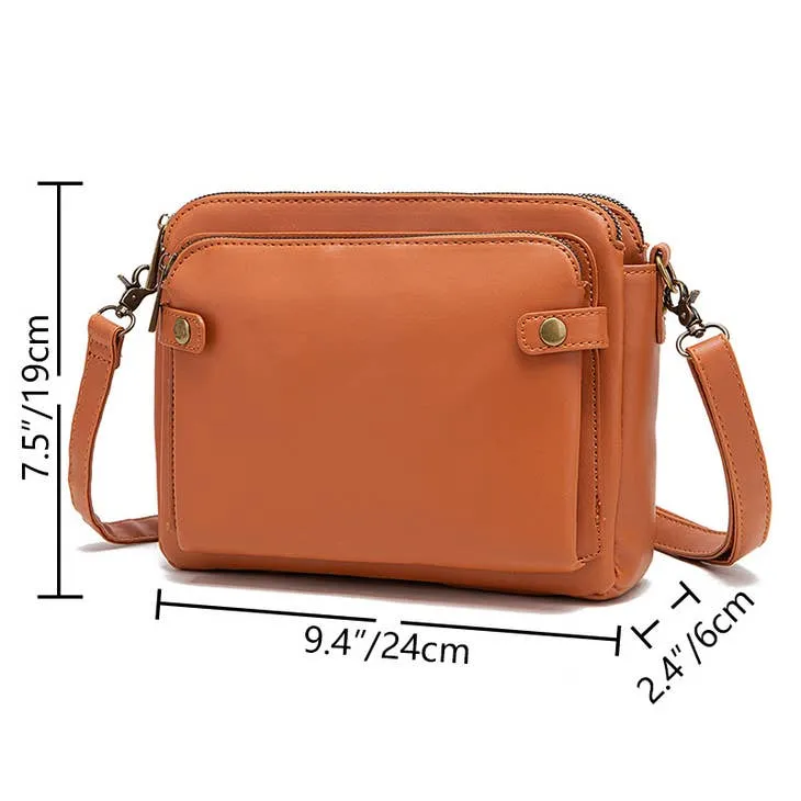 Emily Women's Three Layer Leather Zipper Crossbody Handbag