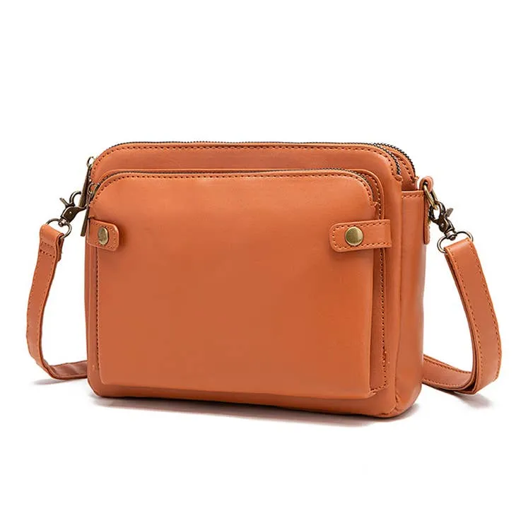 Emily Women's Three Layer Leather Zipper Crossbody Handbag
